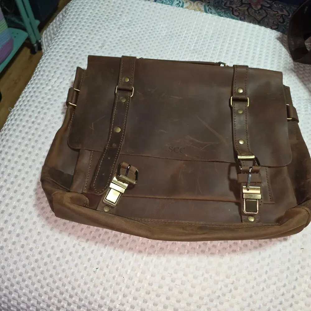 UNIVERSE FULL GRAIN LEATHER LAPTOP MESSENGER BAG (NO STRAP)